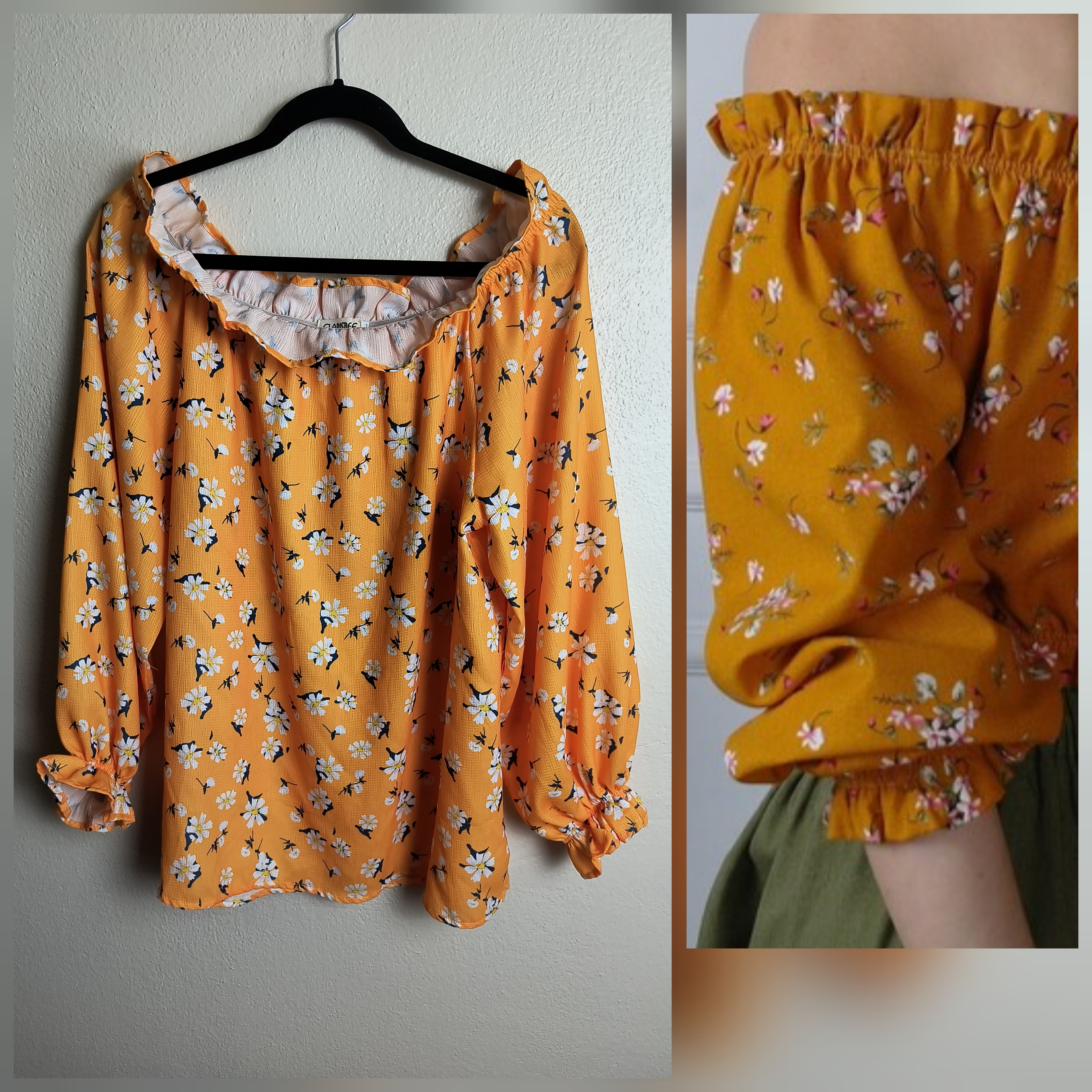 Floral Yellow Smocked Blouse With Relaxed Long Sleeves